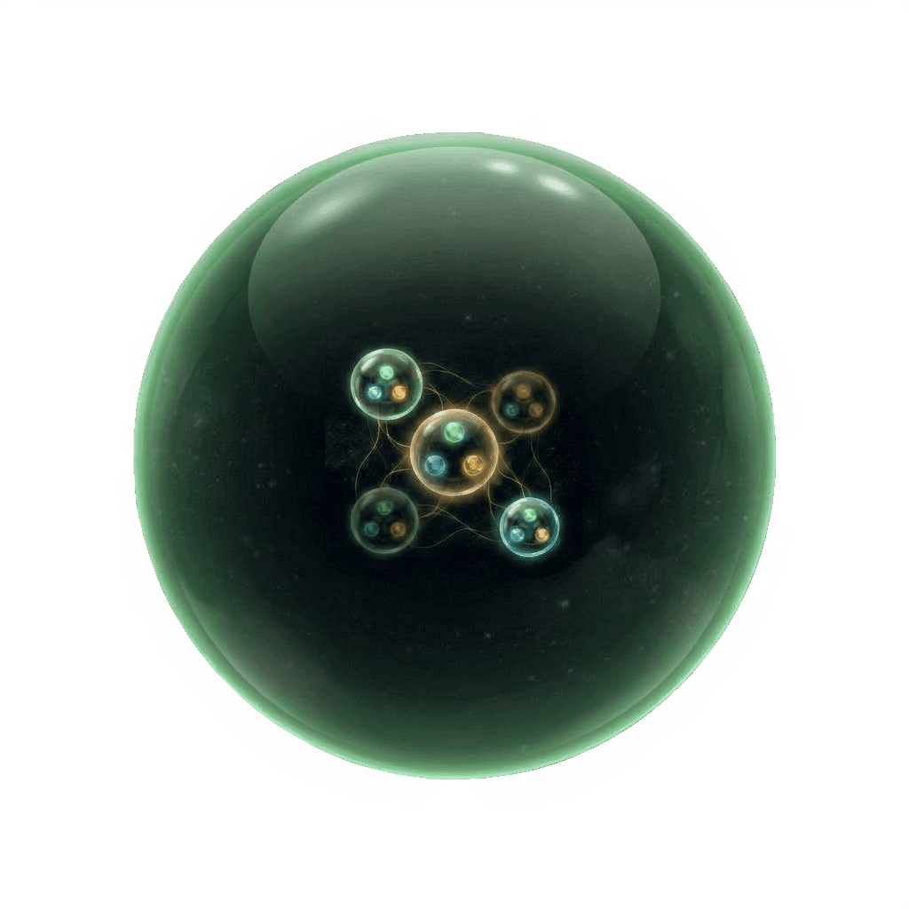 A larger bounding presence containing within it a constellation of smaller connected presences — showing that the pattern is fractal: the outer scale is itself a presence whose internal structure is a network of smaller presences